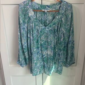 Counterparts Green & Blue Paisley V-Neck Blouse